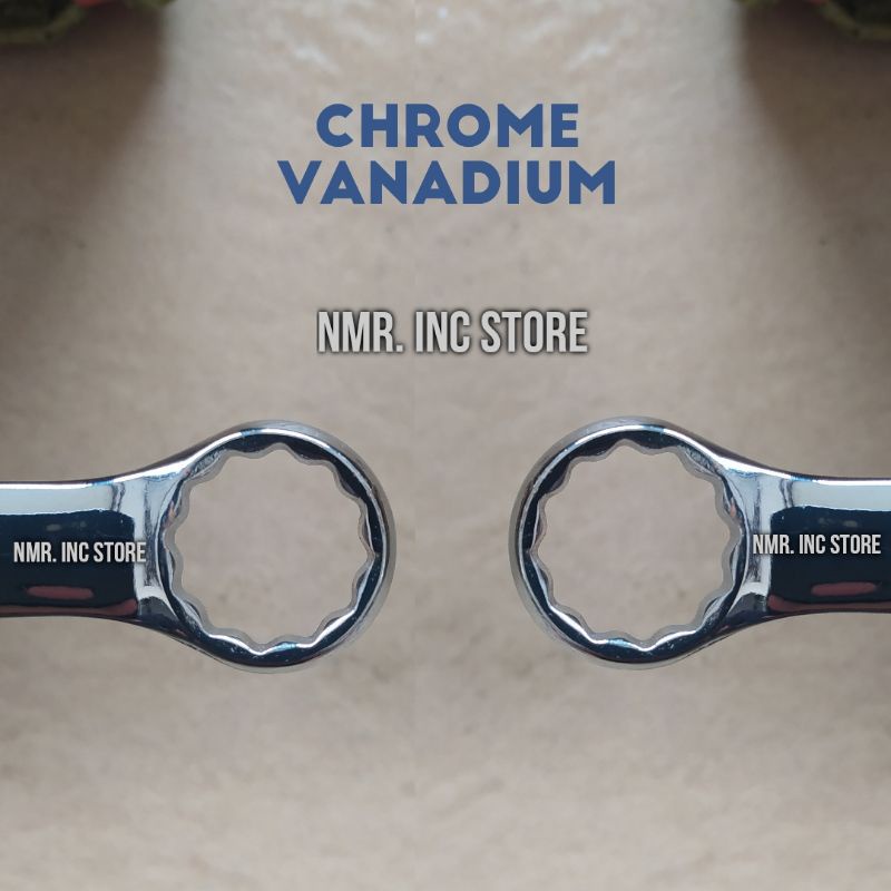 Kunci Ring CR-V 8 9 10 11 12 13 14 15 16 17 18 19 21 22 24 mm Kombinasi, Chrome Vanadium.