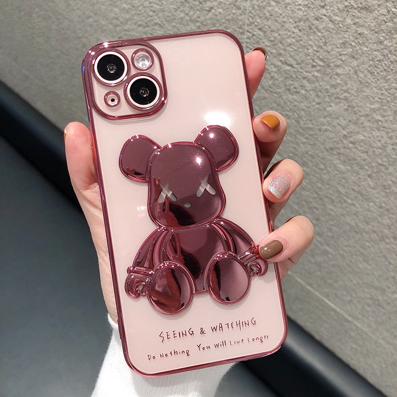 IPHONE Fashion silver Beruang Plating Casing Ponsel Untuk Iphone14 13 Mini12 11 Pro Max XS XR X8 7 6 6S Plus SE 2020 Transparan Permen Soft Cover