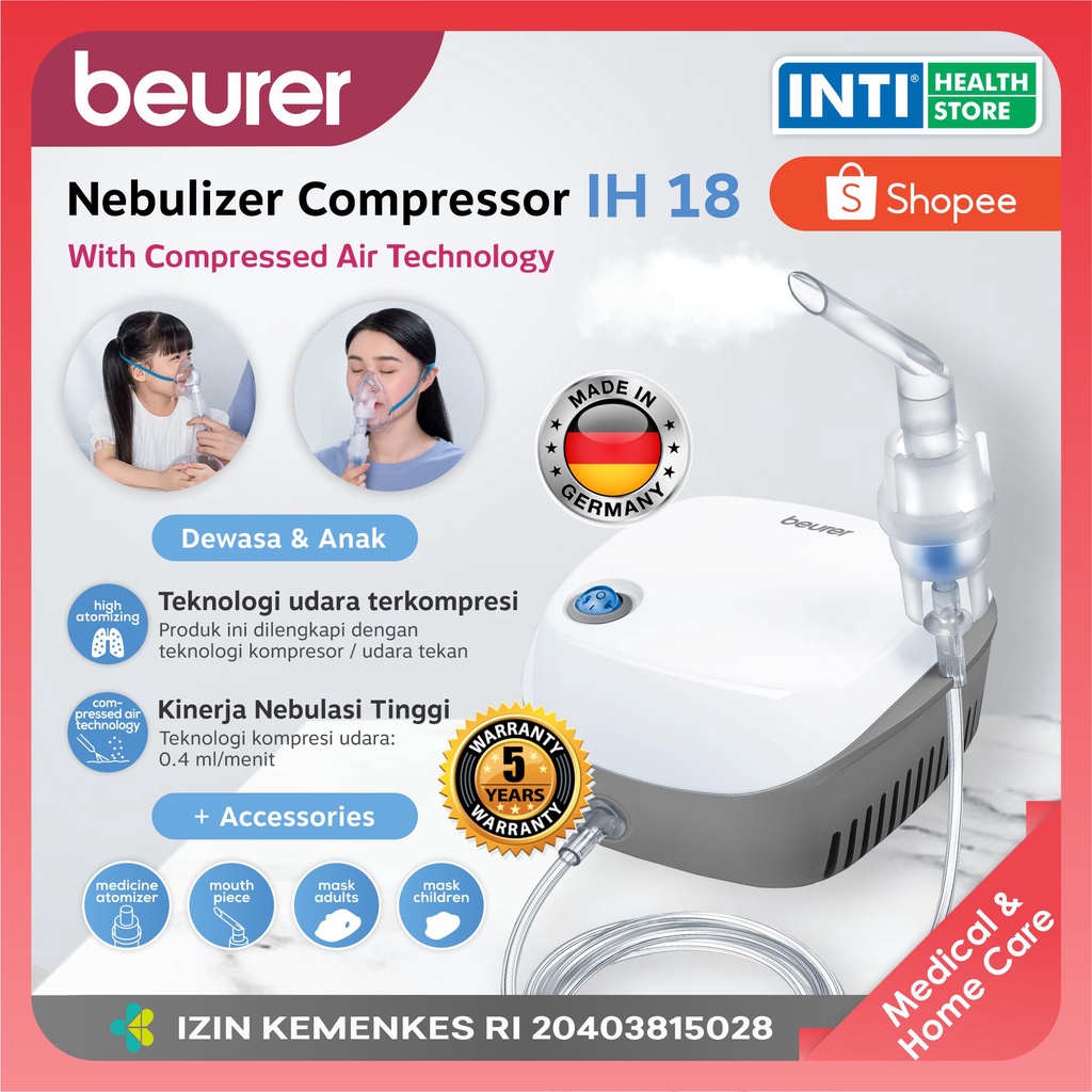 Beurer | Compressor Nebulizer IH 18 | Alat Terapi Uap Batuk Pilek