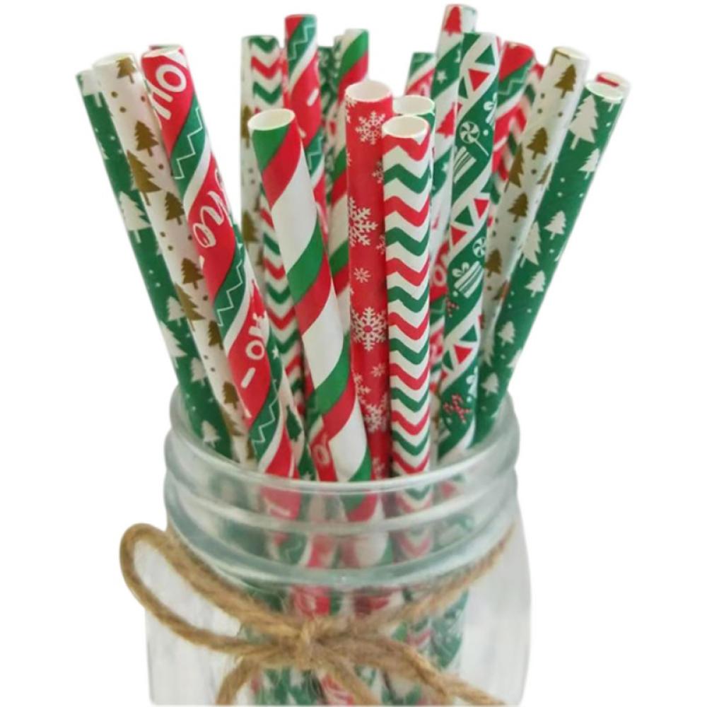 Timekey 25Pcs Sedotan Kertas Natal Sekali Pakai Biodegradable Drinking Straw Xmas Dekorasi Untuk Tahun Baru Pernikahan Ulang Tahun Perlengkapan Pesta L4P4