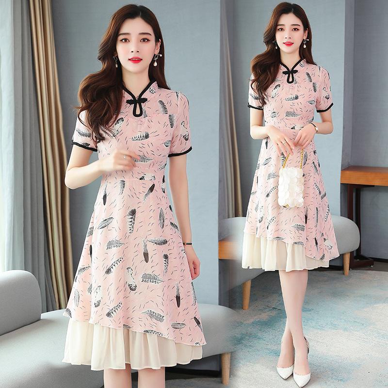 Dress Gaun Hanfu Wanita Qipao Cheongsam Sifon Modern BB 90 KG Jumbo