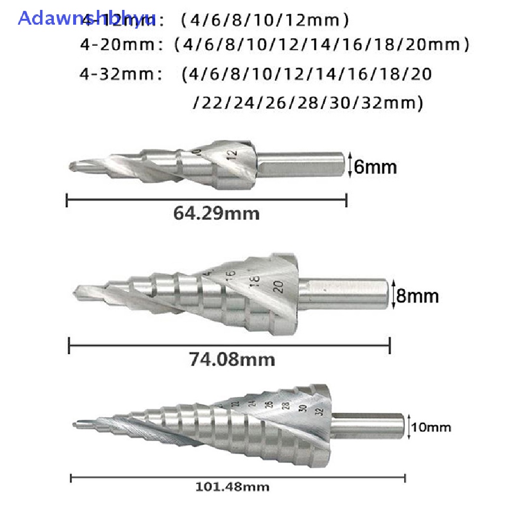 Adhyu Hss Step Drill Bit Set 4-12/20/32mm 1/4 &quot;Mata Bor Hex Core Lapis Titanium ID