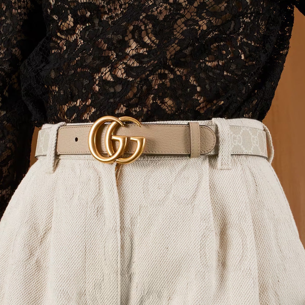 GG Marmont Supreme and Leather Belt 2cm Beige/Nude GHW 100% Original