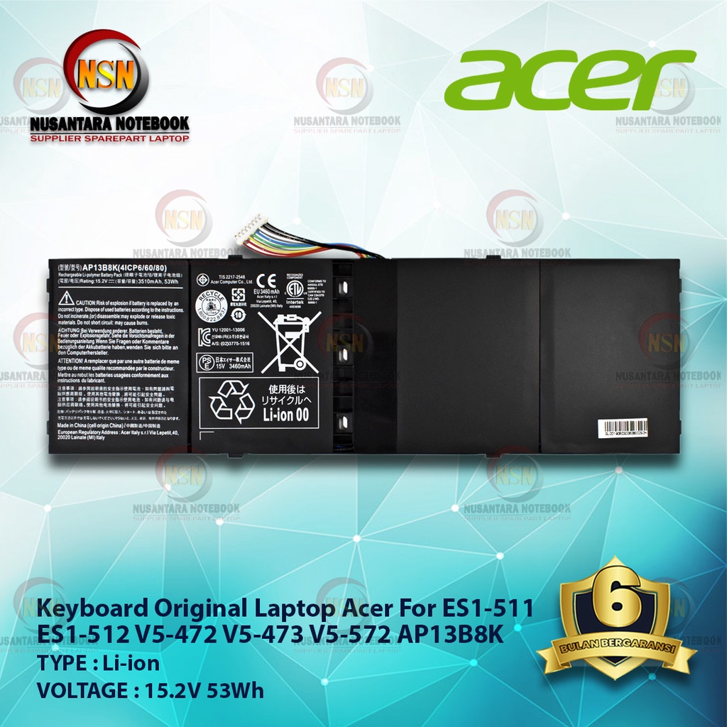 BATERRY ACER Original ES1-511, ES1-512, V5-472, V5-473 V5-572 AP13B8K