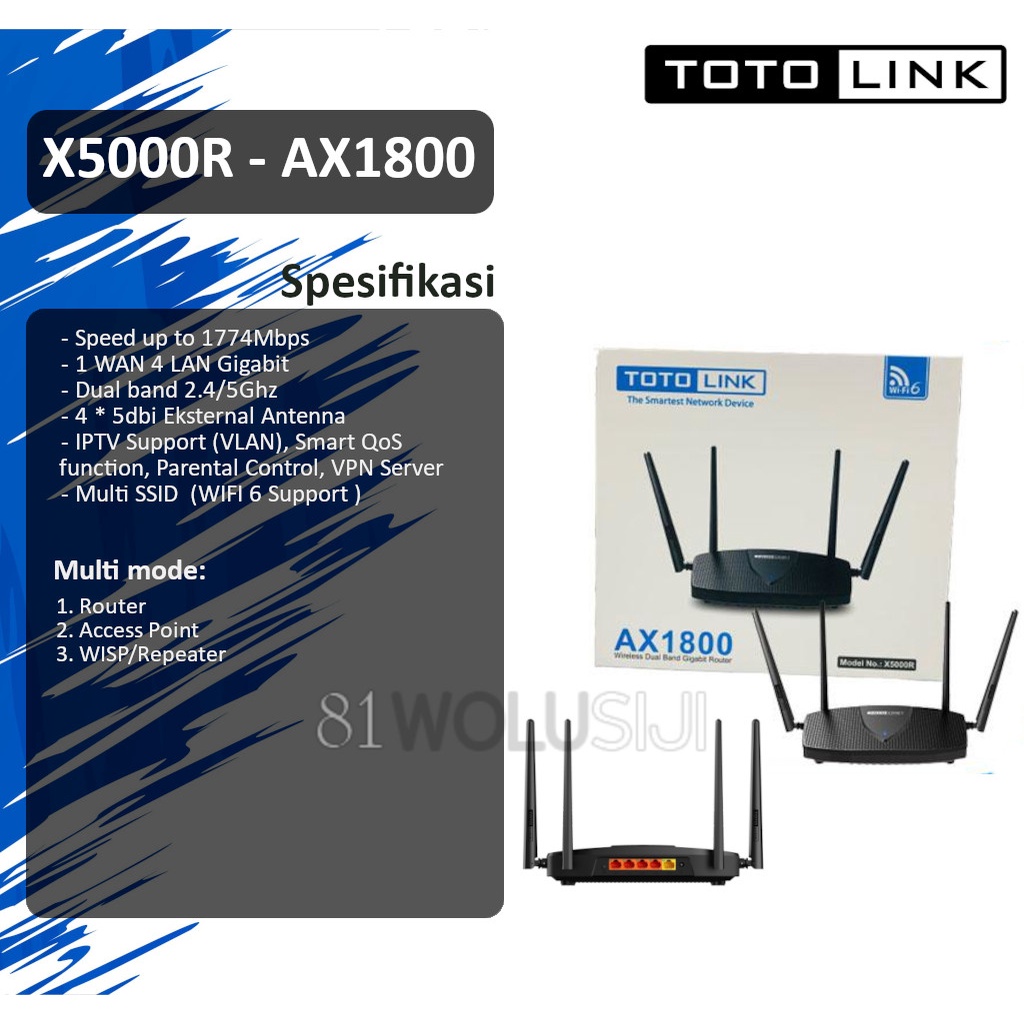 Totolink X5000R Wireless AX1800 - WIFI 6 support