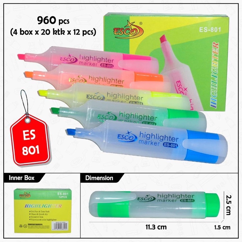

stabilo highlighter 5 warna kode es 801 isi 12 pc