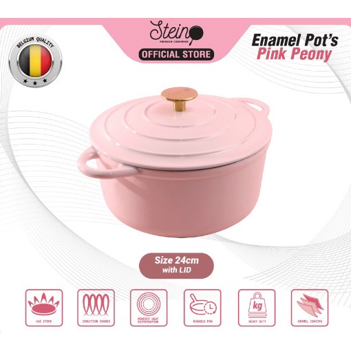 Stein Cookware - Non-Stick Cast Iron Enamel Pot | Pink Peony