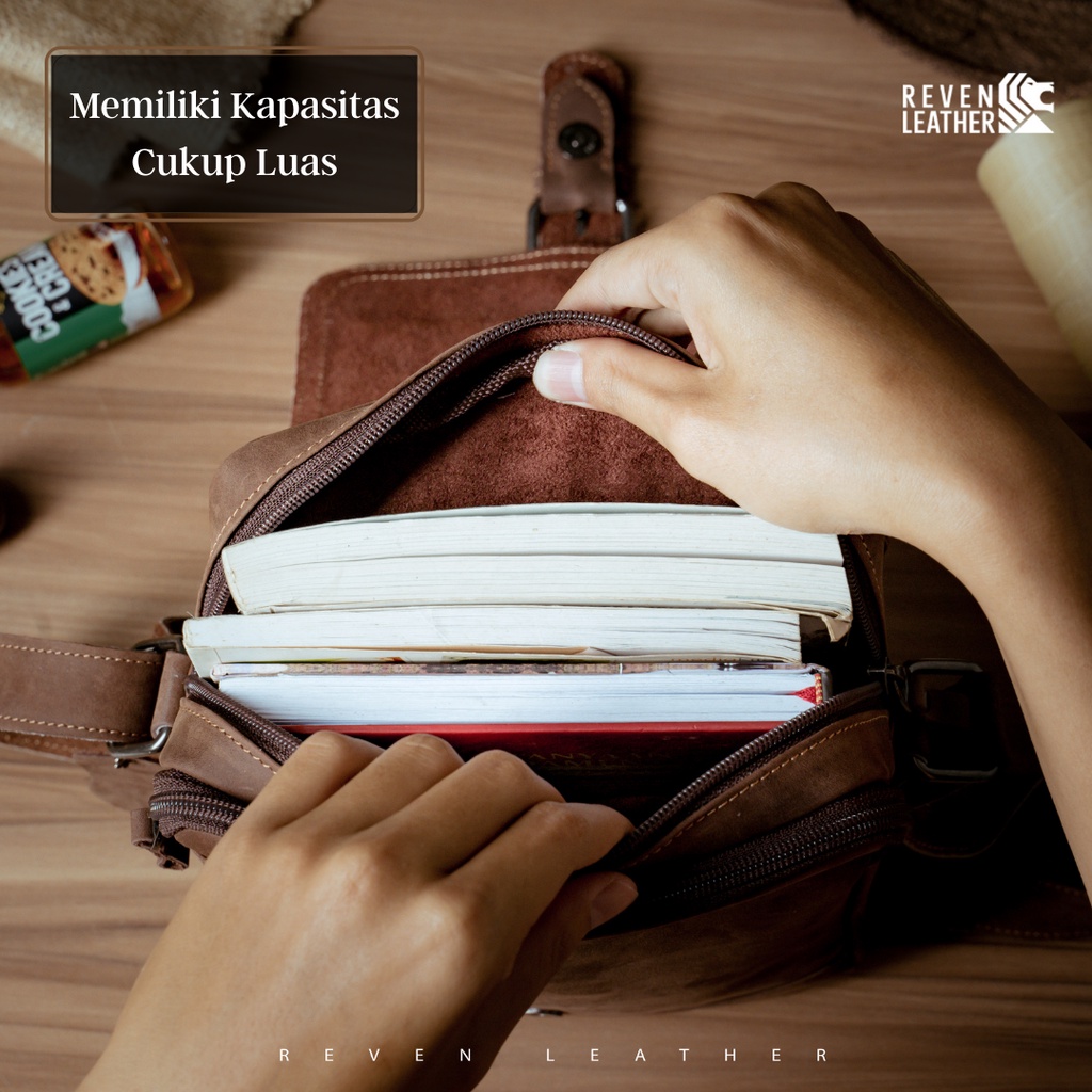 Tas Pria Selempang Slingbag Cowok STAINER Sling Shoulder BAG Bahan Kulit Sapi Asli Full 100% Original by Crown Leather CrownLeather Store