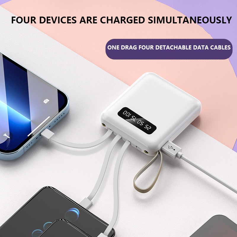 FLASH SALE!! Power Bank Mini 4In1 Dengan Mode Fast Charging 2.4 A/Pengisi Daya HP Mini Dengan Type C Micro LED Display