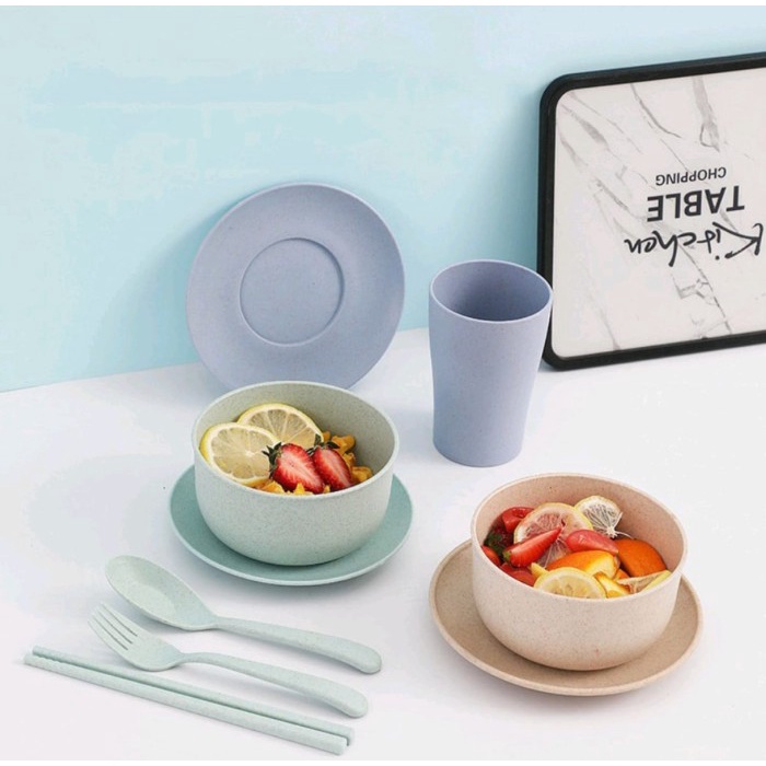 MANGKOK SET 7IN1 WHEAT STRAW BOWL SOUVENIR BOX / MANGKUK PIRING SENDOK