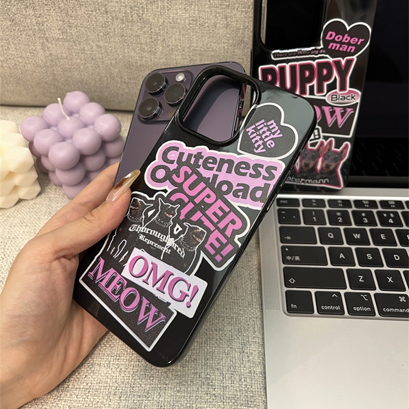 Ins Pola Doberman Cocok Untuk iPhone 14 14pro 14Plus 14prm iPhone 13 13pro 13prm iPhone 11 7Plus 8Plus Xr XS 12 Pro Max Empat Sudut Casing Ponsel Tahan Guncangan