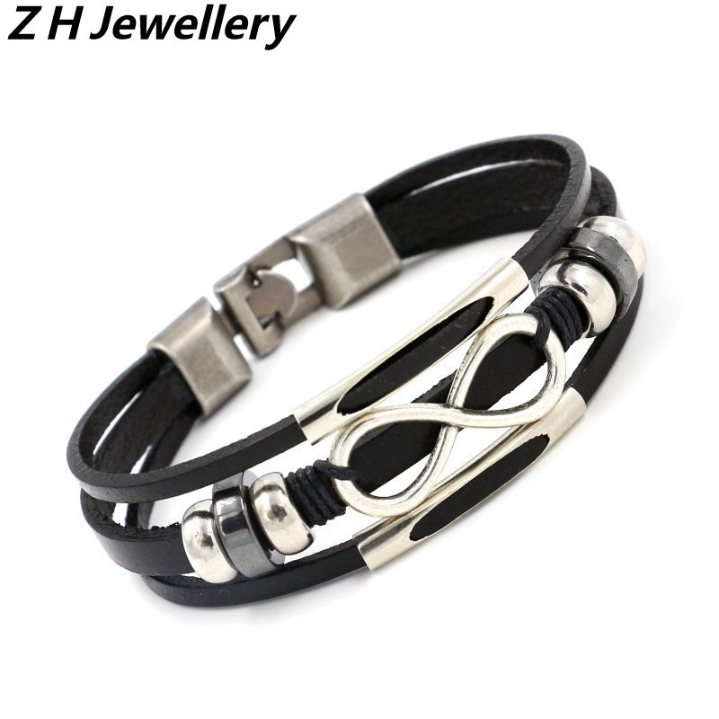 [Z H Jewelry] Hip Hop Rock Gelang Kulit Stainless Steel Fashion Pria/Aksesoris Perhiasan Pesta