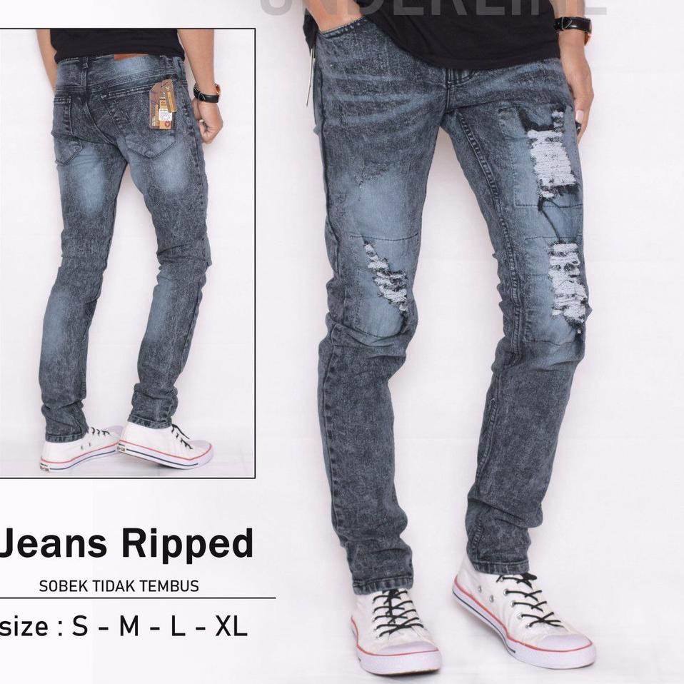 Viral Celana Levis JEANS - S,M,L,XL,XXL - Biothing Hitam - Distro Ripped Hitam Panjang Jeans Robek P