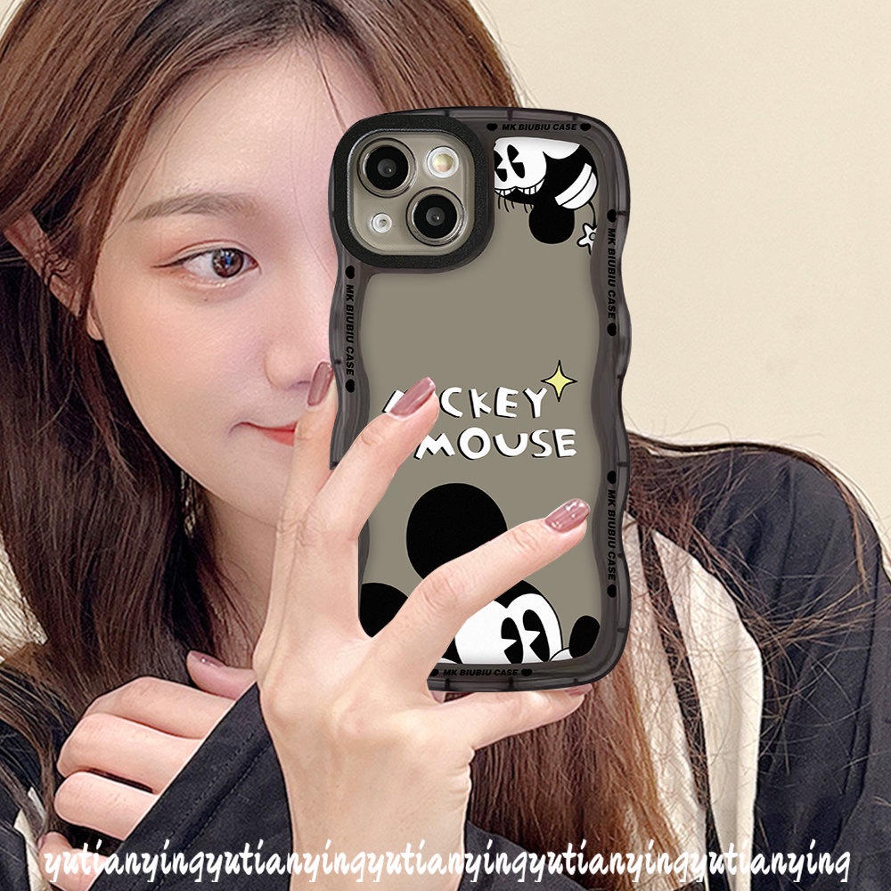 Casing Kartun Mickey Mouse Oppo A15 A17K A16 A54 A96 A5s A12 A55 A76 A17 A95 A57 A16s A3s A5 A9 A74 A77 A7 A16K A1k A77s A53 A52 Reno 8 7 7Z 8Z 6 Lembut TPU Wavy Edge Couple Sarung