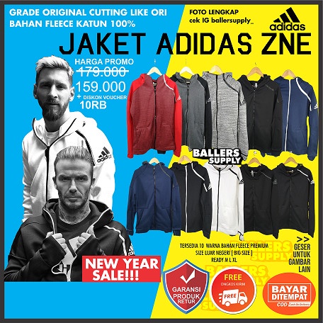 ⭐BISA COD⭐ JAKET ADIDAS ZNE FLEECE GRADE ORIGINAL JAKET HOODIE ADIDAS ZNE - ABUTUA - PUTIH, M