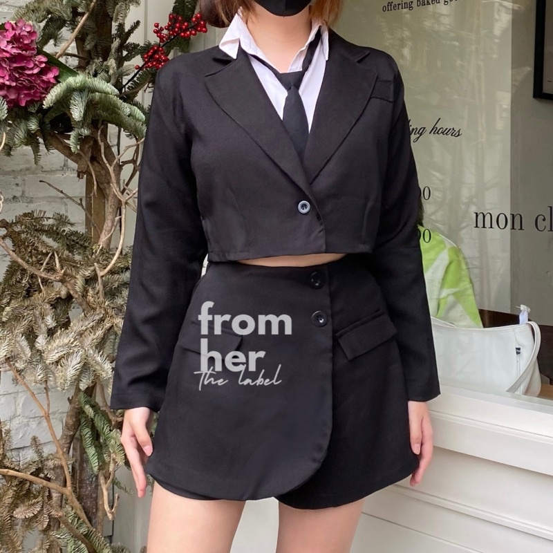 VERSI TERBARU Blair Crop Blazer & Skort (rok celana) Setelan / One Set Blazer