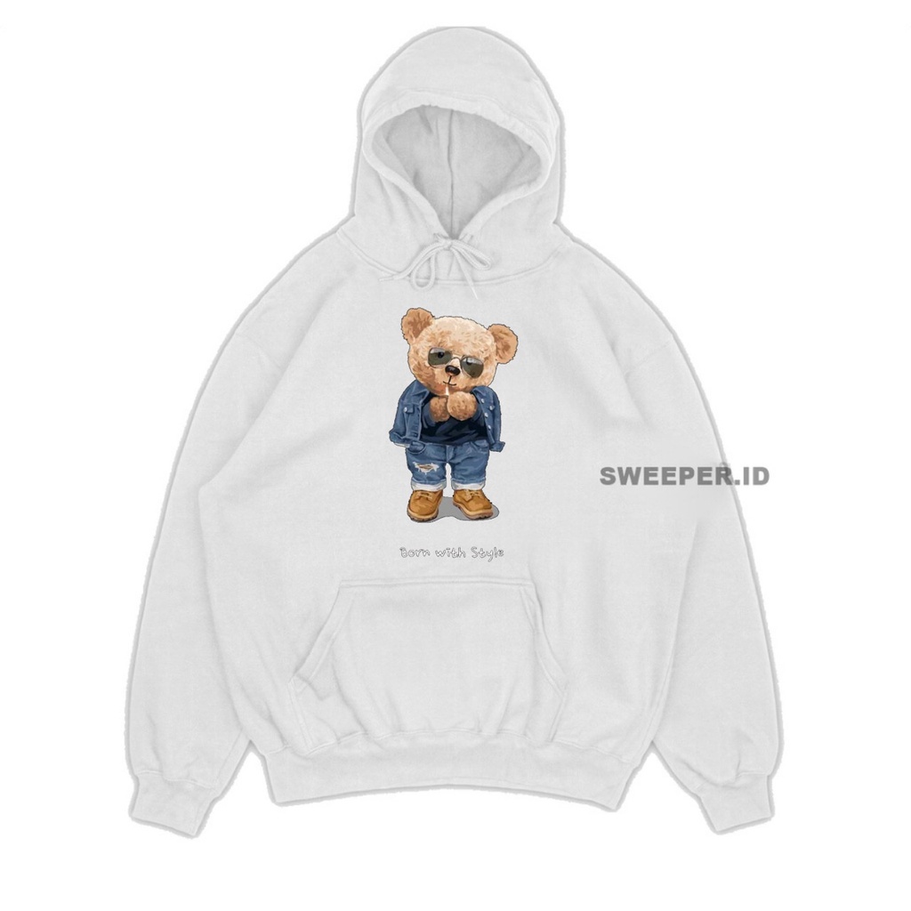 SWEATER HOODIE BORN WITH STYLE TEDDY BEAR 3D BAHAN FLEECE PRINTING