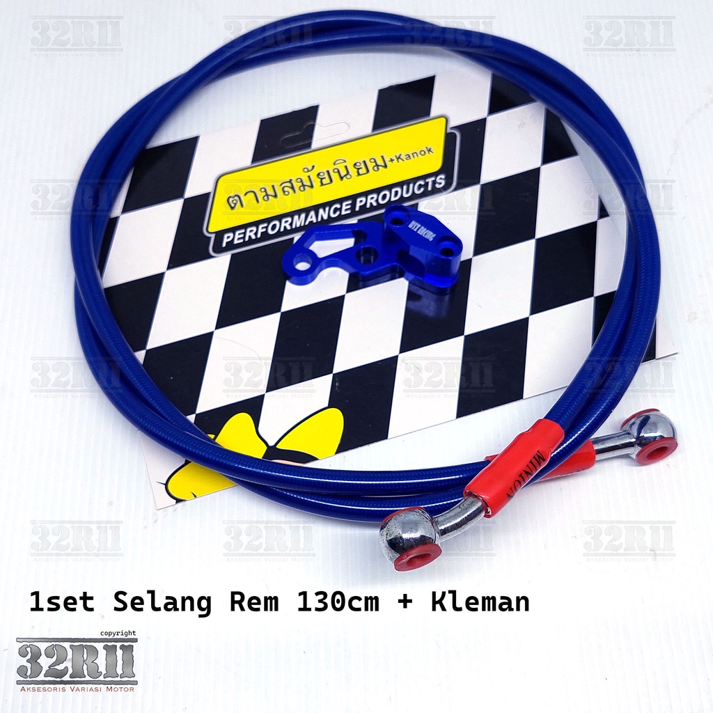 Selang rem depan 130cm warna carbon merah biru kuning plus kleman jepitan selang rem