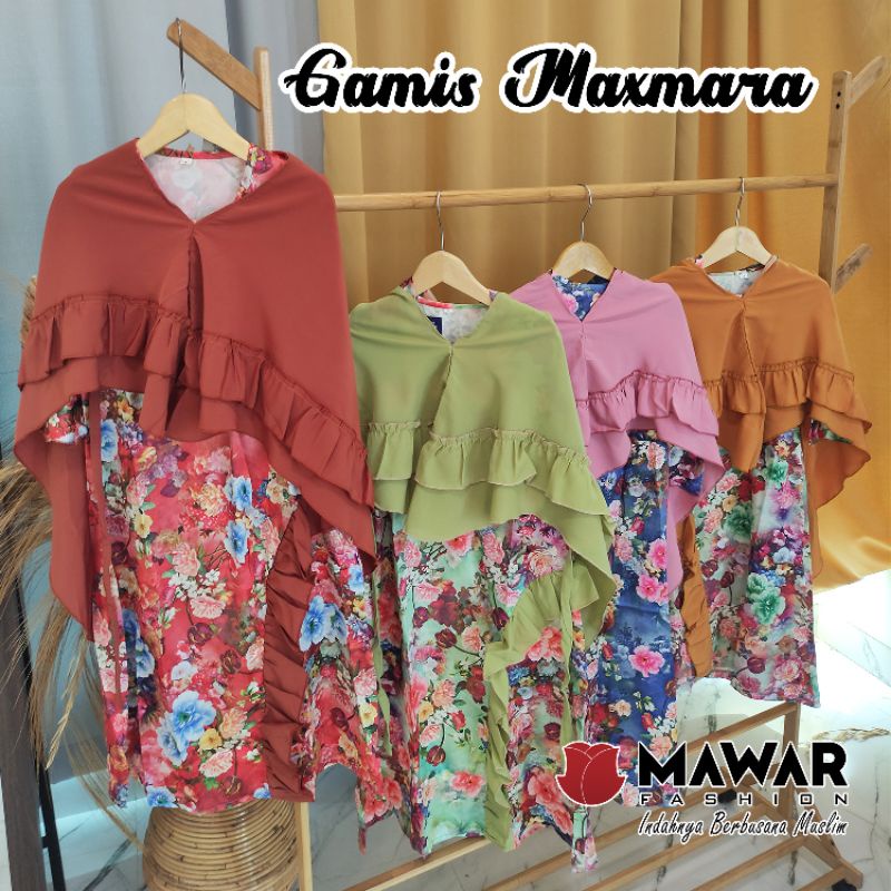 Gamis Anak Syari Motif Bunga-Bunga Bahan Maxmara Kerudung Crepe