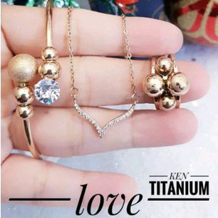 Set Perhiasan Titanium Rosegold Kalung Fuji Awet Anti Karat 123b