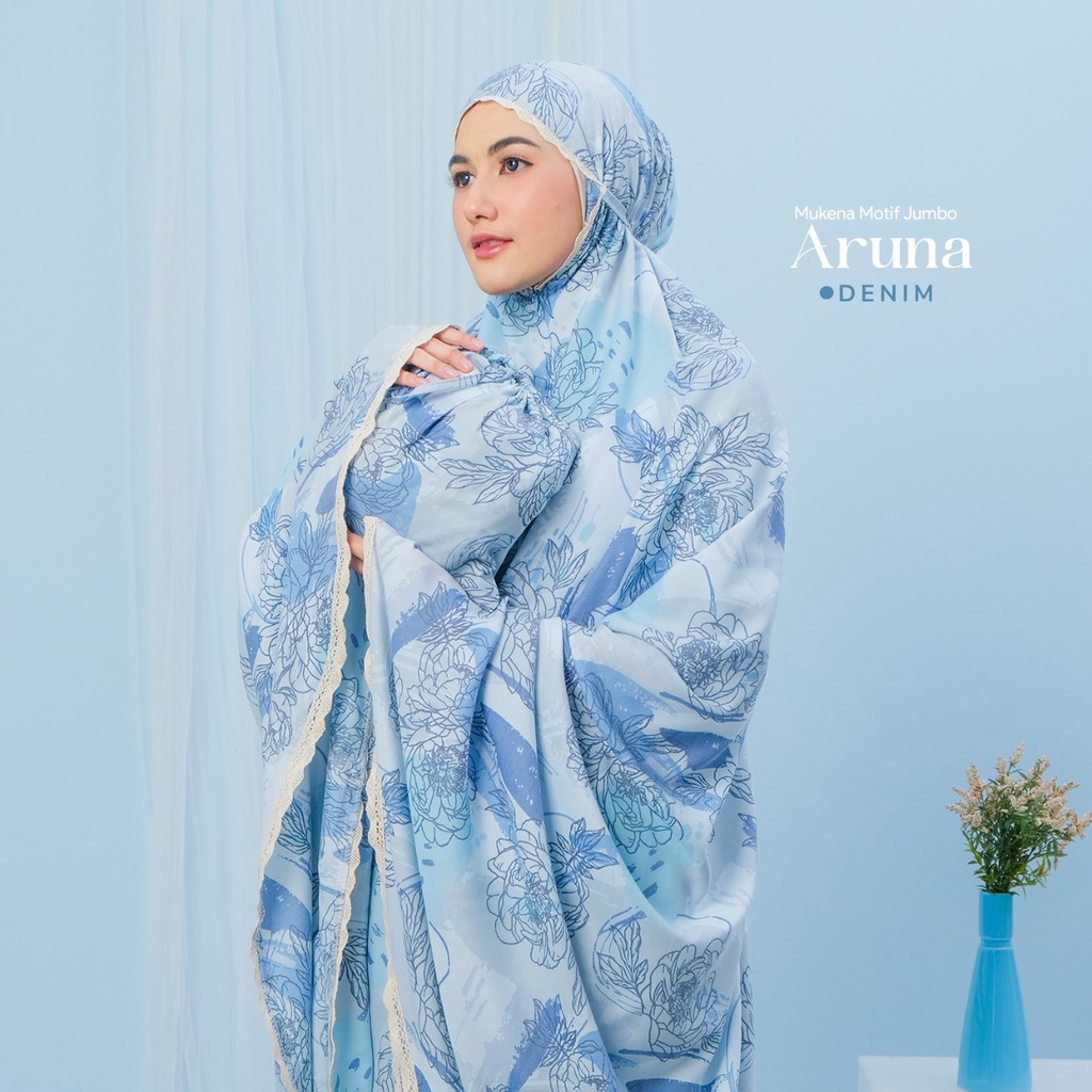 Mukena Jumbo Motif Bunga Floral 2in1 Mukenah Couple Ibu Anak 4-12 tahun Rukuh Telekung Aruna