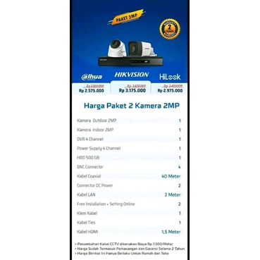 PAKET CCTV 2 KAMERA DAHUA 2MP + PEMASANGAN
