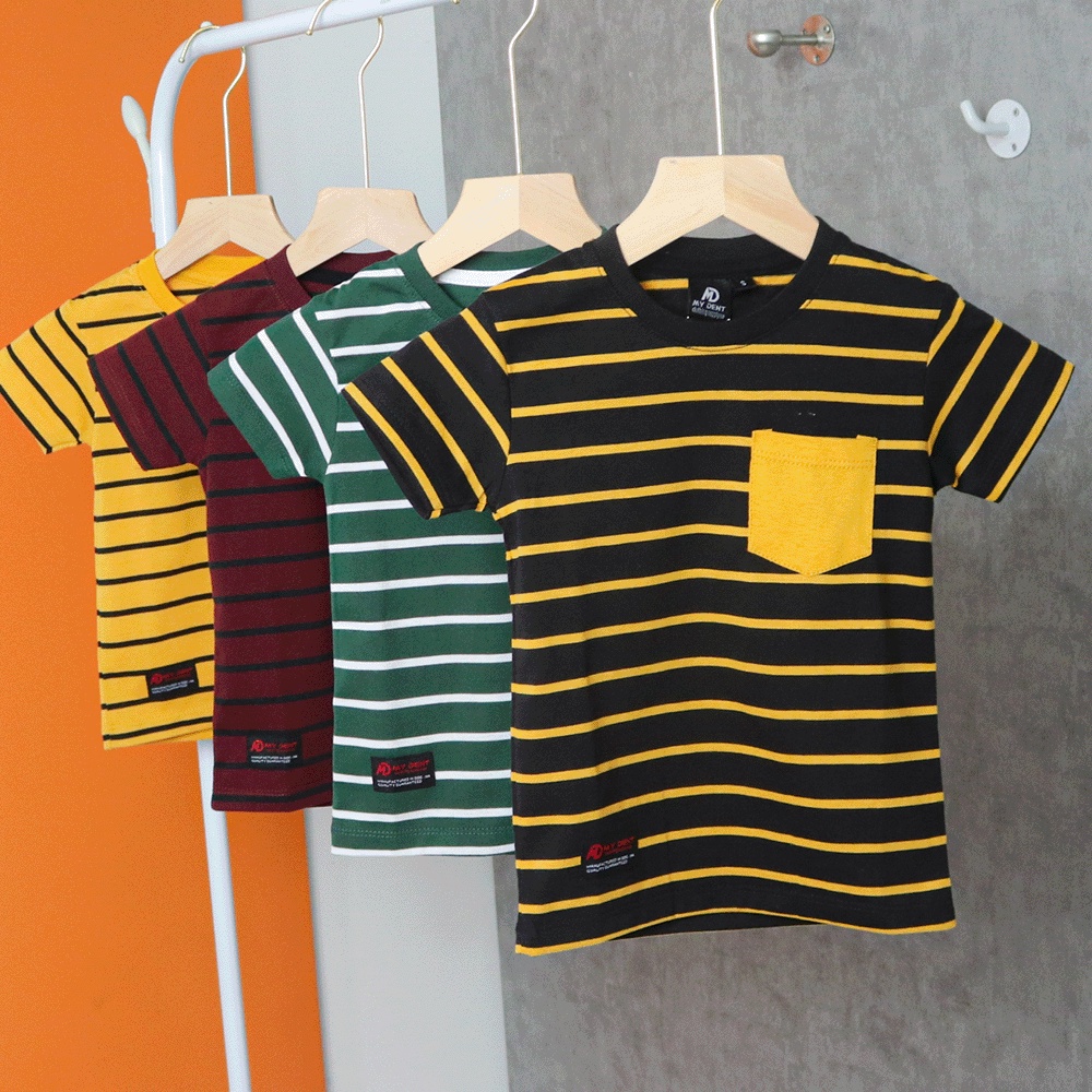 Mydent Kaos Anak Laki Laki Distro Motif Salur Stripe Umur 1-7 Tahun Colour