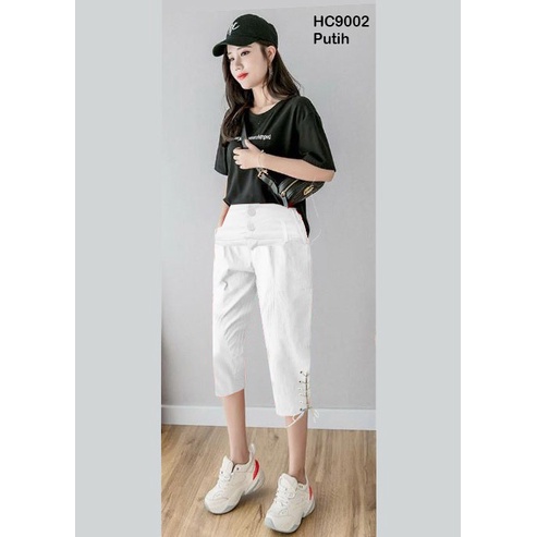 HC9002 Celana Wanita 3/4 Cotton Stretch + Mata Ayam + Tali Samping / Celana Katun Wanita / Celana 3/4 Katun / Celana Cewek / Celana Korea