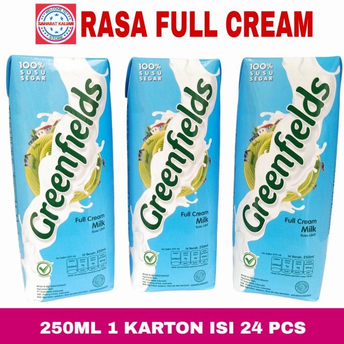 

SUSU UHT GREENFIELDS FULL CREAM MILK 250ML 1 KARTON ISI 24 PCS TERLARIS TERPERCAYA ORIGINAL