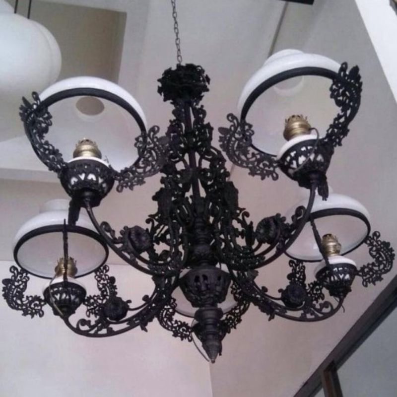 lampu gantung cabang 5,antik klasik,rangka aluminium anti karat