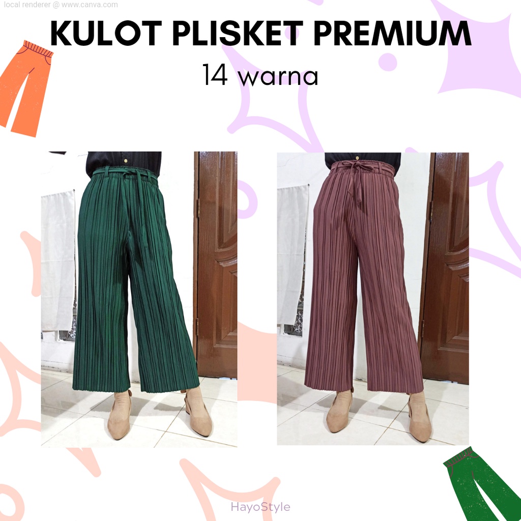 Celana Kulot Plisket Premium Tali Real Pic Lurus