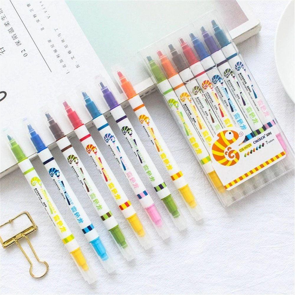 Nanas 7warna/Set Penanda Neon Magic Alat Menggambar Hadiah Siswa Pena Cat Stabilo Pena Set