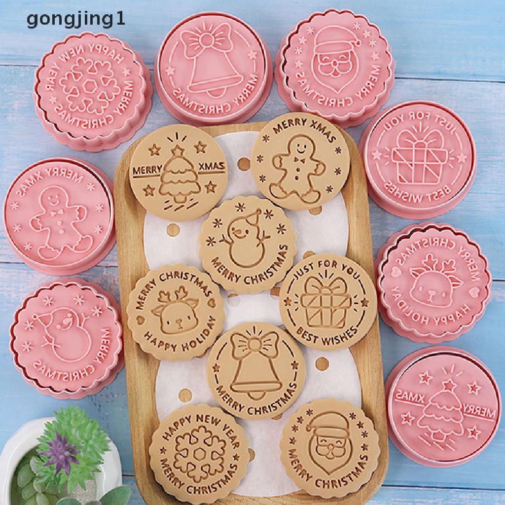 Ggg 8pcs /set Pemotong Kue Kering Plastik Tema Natal Kartun Pressable Biscuit Mold ID