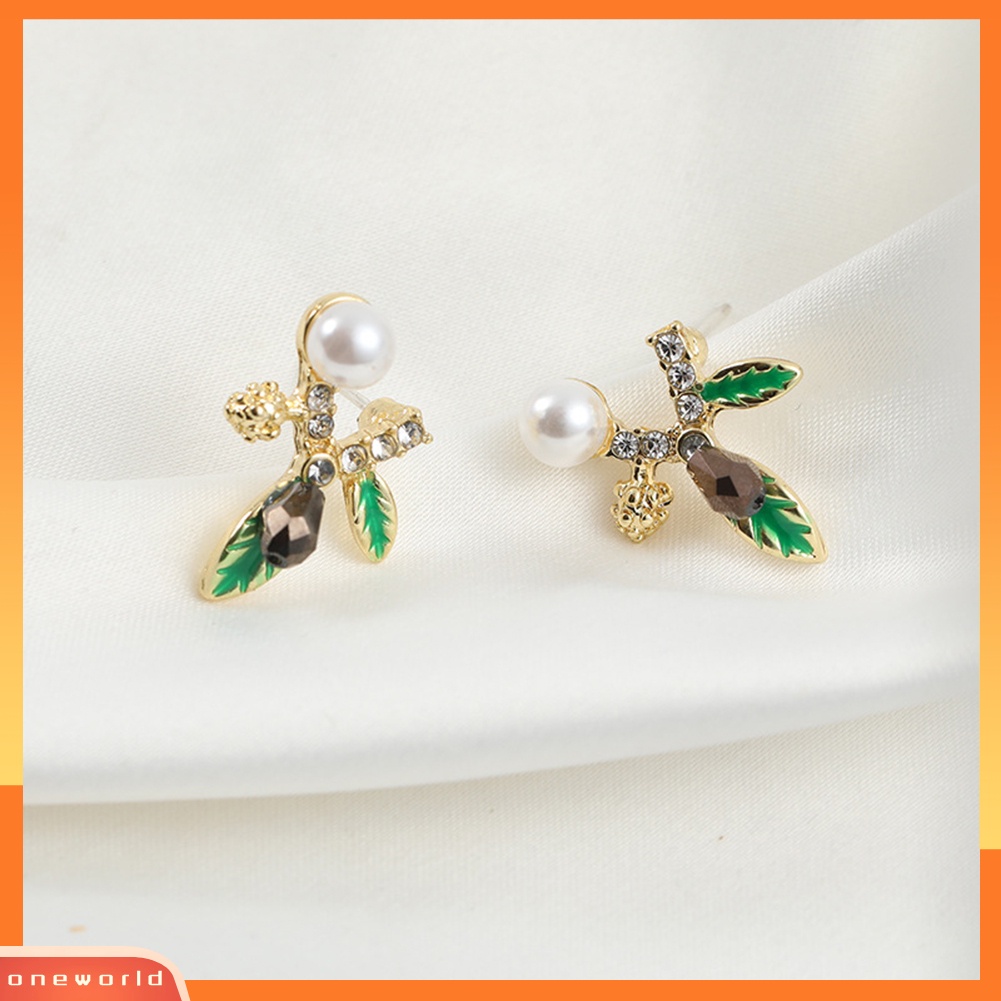 [WONE] Fashion Wanita Bertunas Berlian Imitasi Mutiara Imitasi Hias Telinga Stud Anting Perhiasan Hadiah