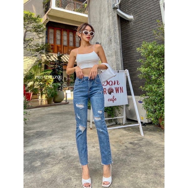 CELANA JEANS PROMTHONG 3523 HIGHWAIST DENIM RIPPED PANTS IMPORT  BANGKOK (CLPMT3523)