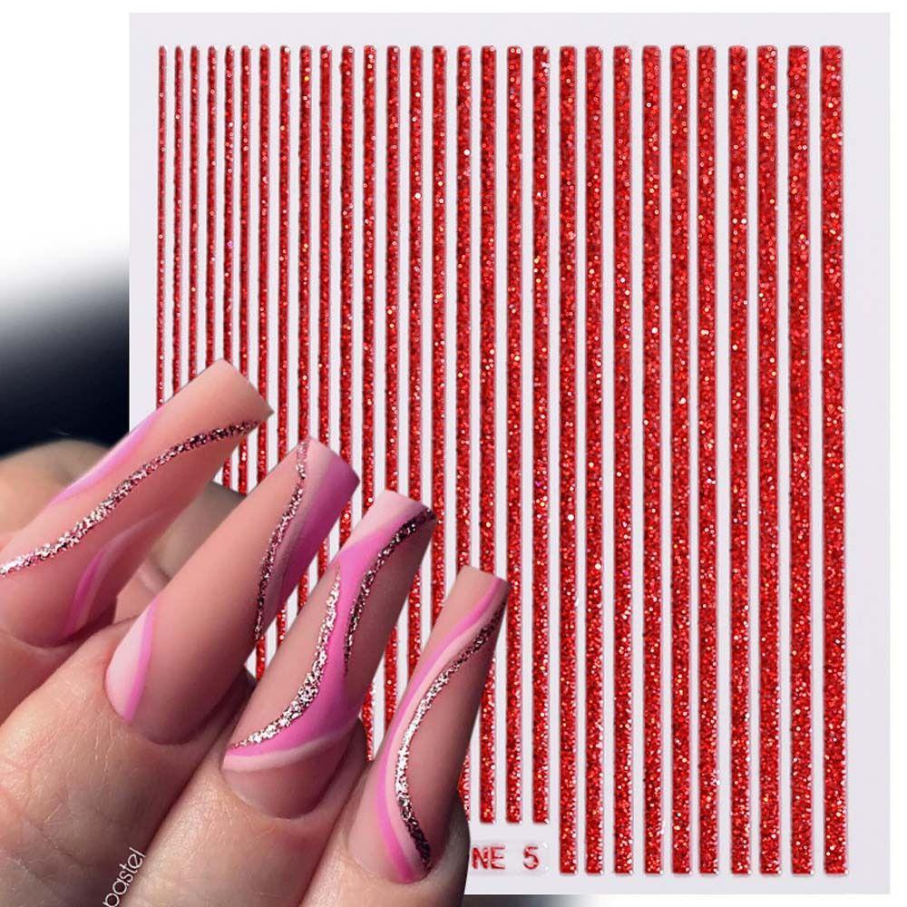 AUGUSTINA Agustina Bronzing Stiker Kuku Cinta Hati Self Adhesive Bronzing Huruf Inggris Garis Geometris Dekorasi Nail Art