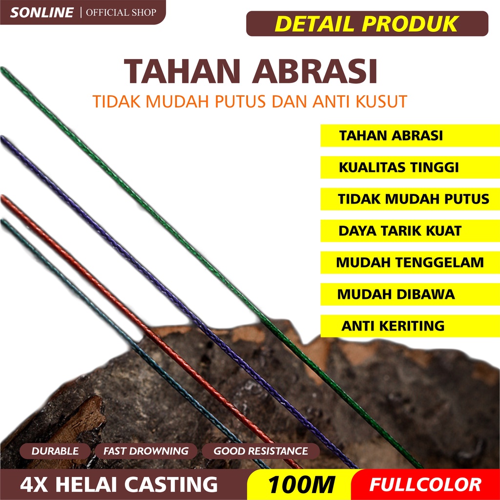 SONLINE Tali Pancing Japan Fishing Line Nylon PE Super strong 100m Senar Pancing Super Braided Line PESS