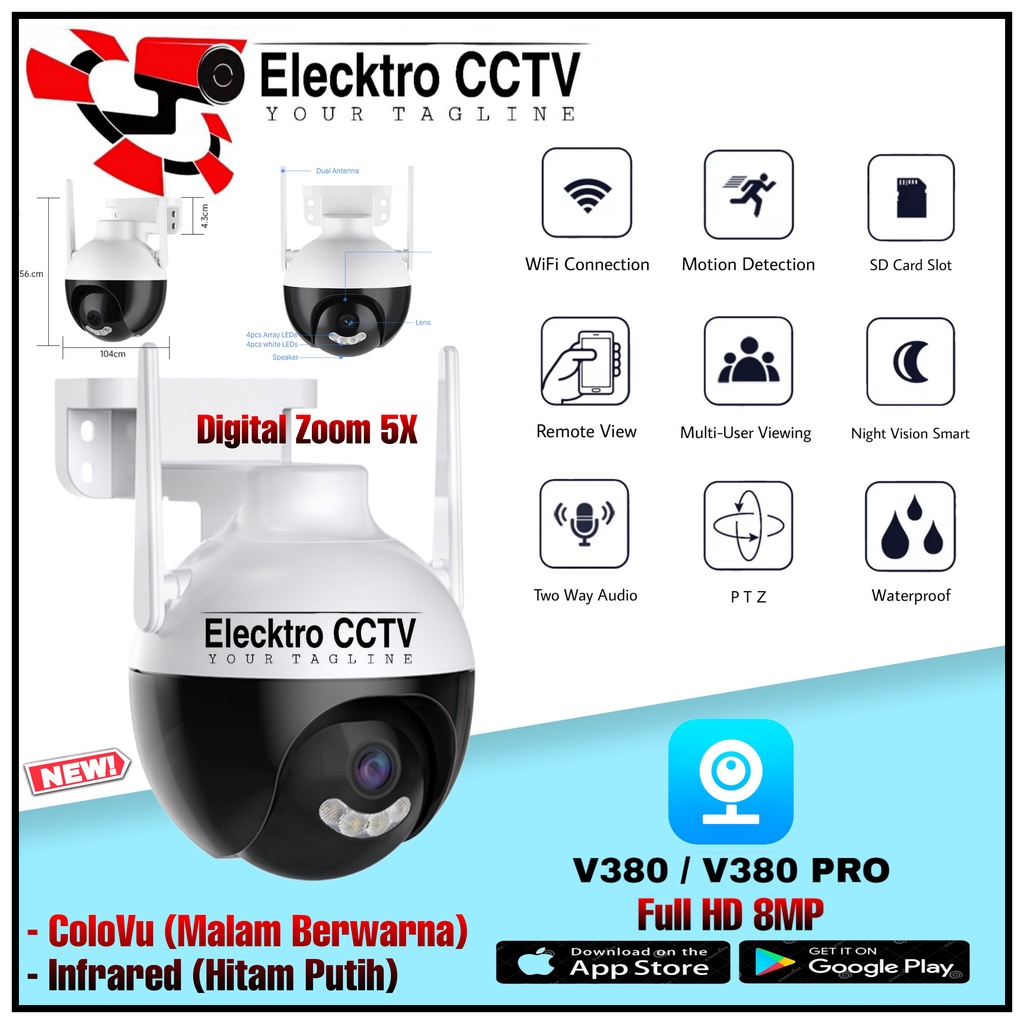 IP CAMERA CCTV WIFI SPEED DOME PTZ 8MP OUTDOOR FULL HD 1080P  APP V380 / MALAM BISA BERWARNA