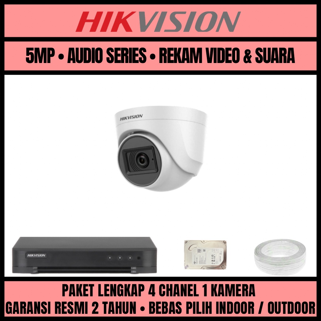 PAKET CCTV HIKVISION 3K 5MP 4 CHANNEL 1 CAMERA KAMERA CCTV TURBO HD