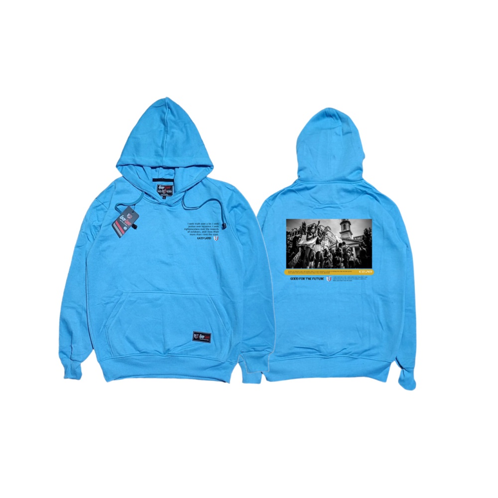 Hoodie Pria aesthetic Eazy Land Beludru PanasMusim Gugur Warna Biru Lazio Berkerudung Dingin Remaja VersiKoreaTren Sablon Depan Belakang  ( Pria &amp; Wanita )