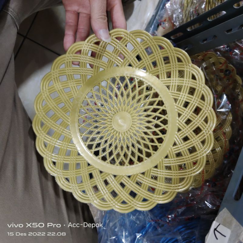 ISI 12 PCS PIRING PLASTIK / PIRING ROTAN / PIRING BUNGA WARNA COKLAT PINK HIJAU BIRU GOLD 1 LUSIN
