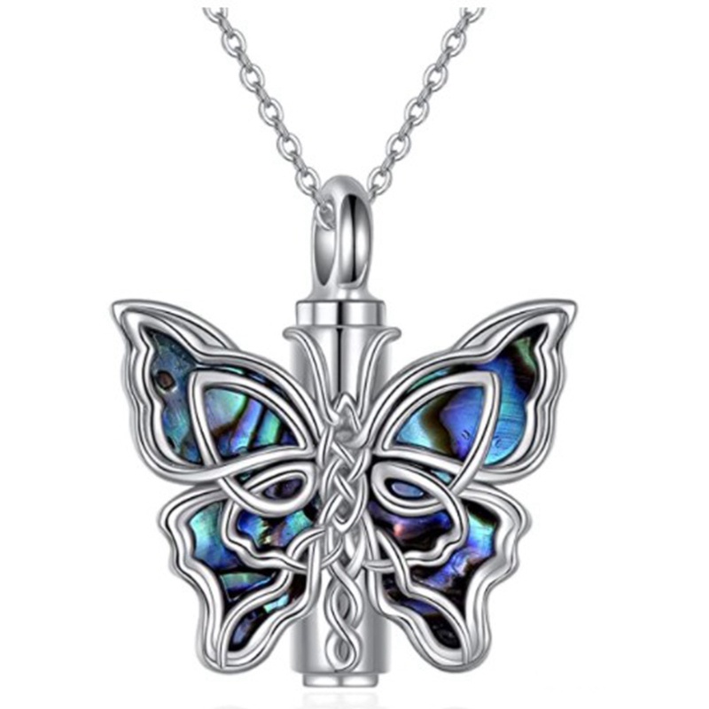 Kalung Guci Kupu Untuk Abu Orang Tersayang 925 Sterling Silver Cremation Celtic Butterfly Perhiasan Wanita