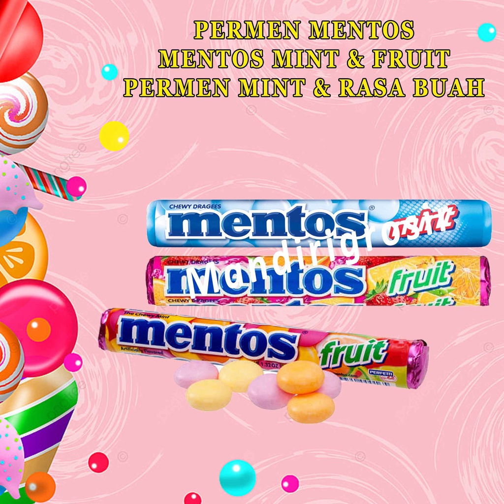 Mentos Mint &amp; Fruit *Permen Mentos * Permen Roll Rasa Buah &amp; Mint * 37g