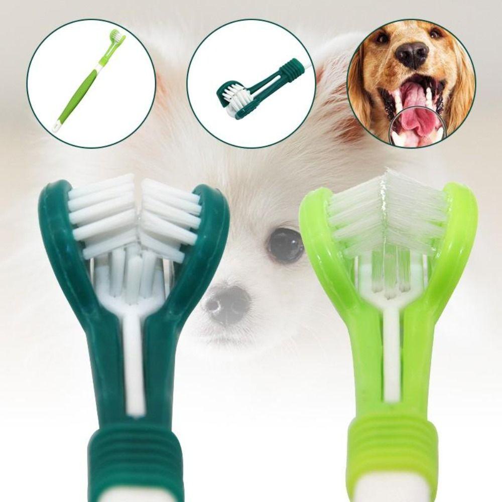 Solighter 2pcs Pet 3 Sisi Sikat Gigi Sehat Menghilangkan Karang Gigi Tahan Lama Safety Silicone Finger Brush