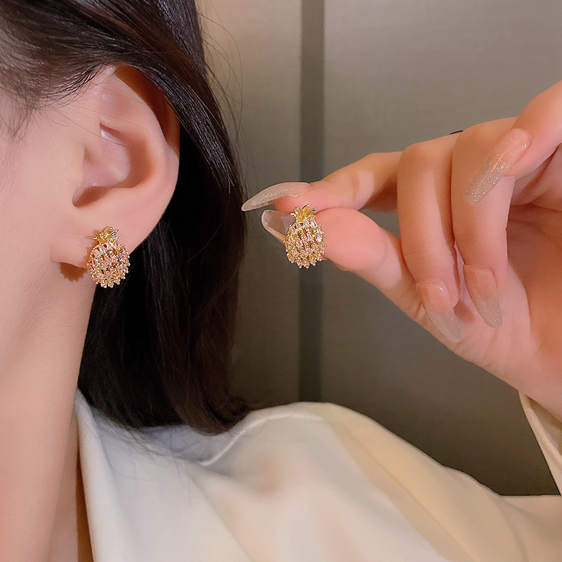 925jarum Perak Jarum Zirkon Halus Nanas Anting Wanita Fashion Ear Studs