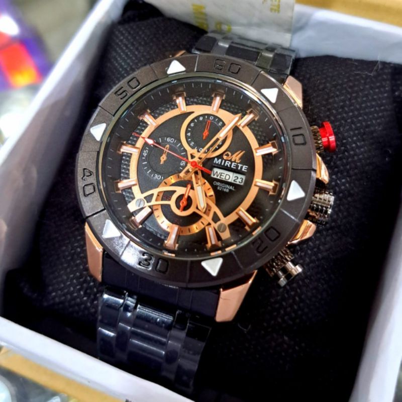 New Mirete Original Rantai Stainlees Steel Tanggal Hari Aktif Import || Jam Tangan Pria Mirete Free Box || Free Batrai Cadangan || JAM tangan Termurah Fashion Pria MODEL Analog Kekinian Tahan Air Cod