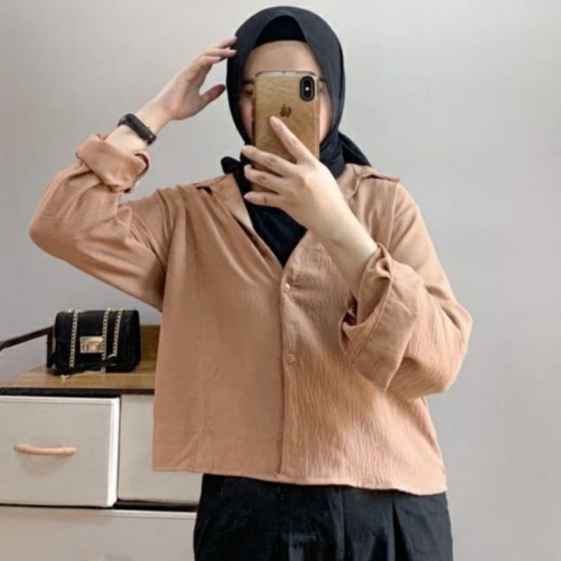 4s Grosir Solo || HANIN CROP / KEMEJA CROP CRINKLE WANITA