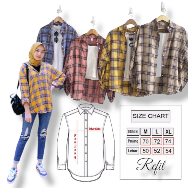 KEMEJA FLANEL WANITA FLANEL LENGAN PANJANG WANITA HEM KOTAK KOTAK WANITA