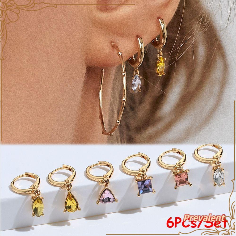 Preva 6pcs/Set Anting Juntai Statement Pesta Warna Emas Fashion Citrine Amethyst