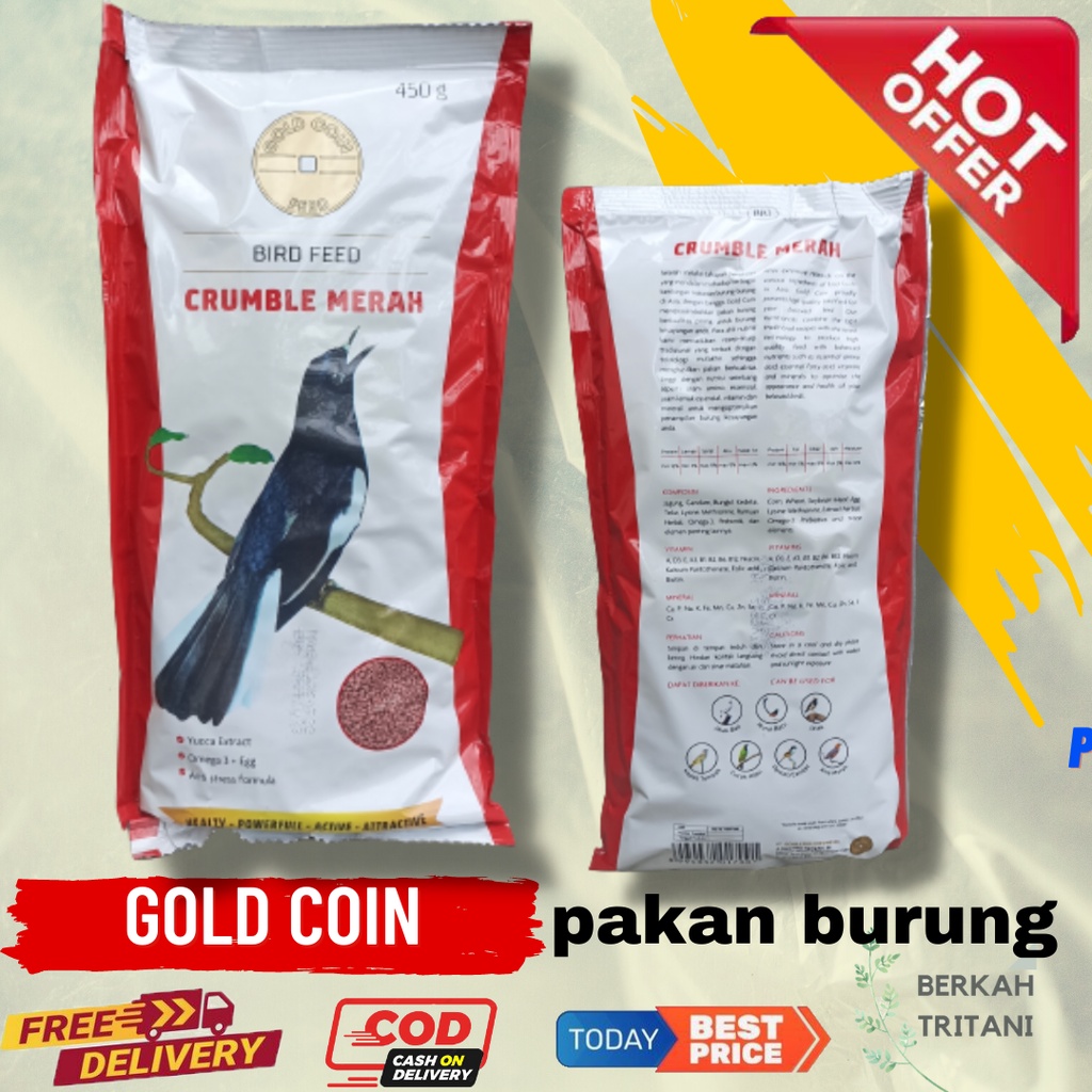 PAKAN BURUNG GOLD COIN KACER CRUMBLE MERAH 450 GRAM VOER KACER PUR KACER GOLD COIN MERAH